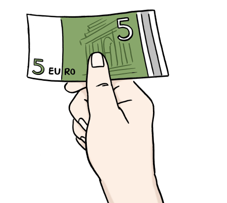 Eine Hand hält einen 5-Euro-Schein.
