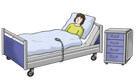 Eine Person liegt im Krankenhausbett.