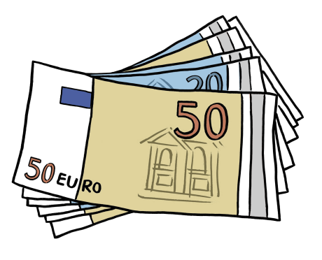 Ein Bündel Euro-Scheine. Es sind hauptsächlich 50-Euro-Scheine.